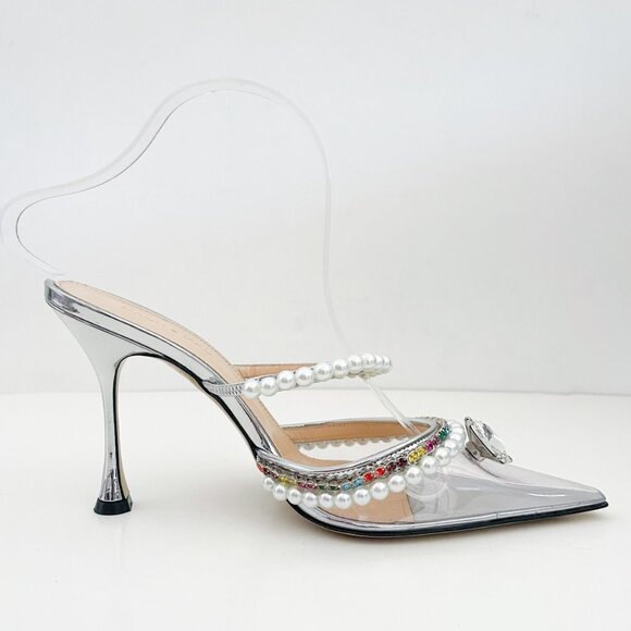 Mach & Mach Diamond of Elizabeth Imitation Pearl Pointed Toe Mule Crystals PVC - Picture 6 of 12